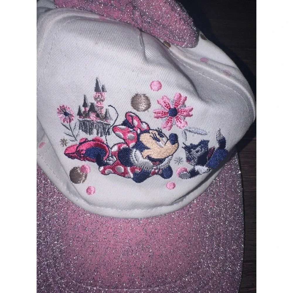 Disney Parks Minnie Mouse Youth Hat Pink Glitter Bow Figaro Castle Polka Dot